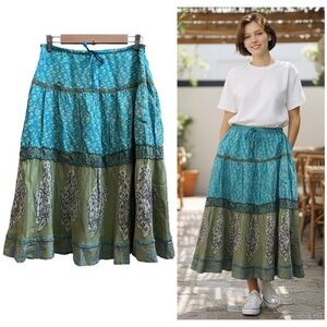 Warehouse Patchwork Print Silk Fully Lined Tiered Skirt US Size 6 Cottagecore
